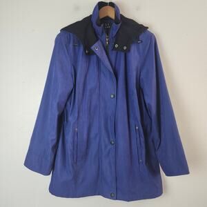 FSL Collection Women's Zip Up Detachable Hood Pockets Blue Lined Jacket Medium